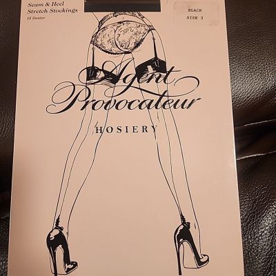 Agent Provocateur Seam & Heel Stretch Black Stockings Size 3 NEW